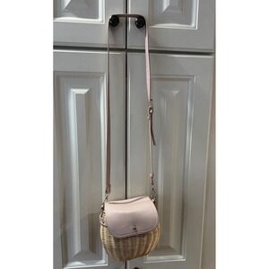 Tommy Bahama Wicker Crossbody Bag‎ Round Straw Purse Adjustable Strap Blush Pink